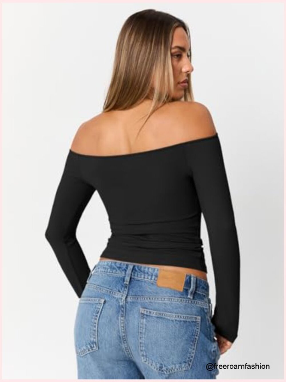 Long Sleeve Off The Shoulder Slim Fit Top Y2K Going Out Cute Basic - Picture 5 of 6